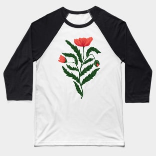 Poppy Flower 1 Green Red Baseball T-Shirt